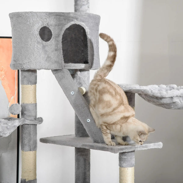 English Elm Large Floral Cat Tree 74 Inch Teddy Fleece Multi Level Tower with Sisal Scratching Posts T3971P413085