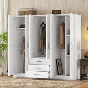 English Elm 6-doors Mdf Wardrobe with Large Drawers Streamlined Bedroom Storage Modern Design White N820000010K