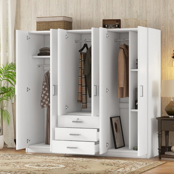 English Elm 6-doors Mdf Wardrobe with Large Drawers Streamlined Bedroom Storage Modern Design White N820000010K