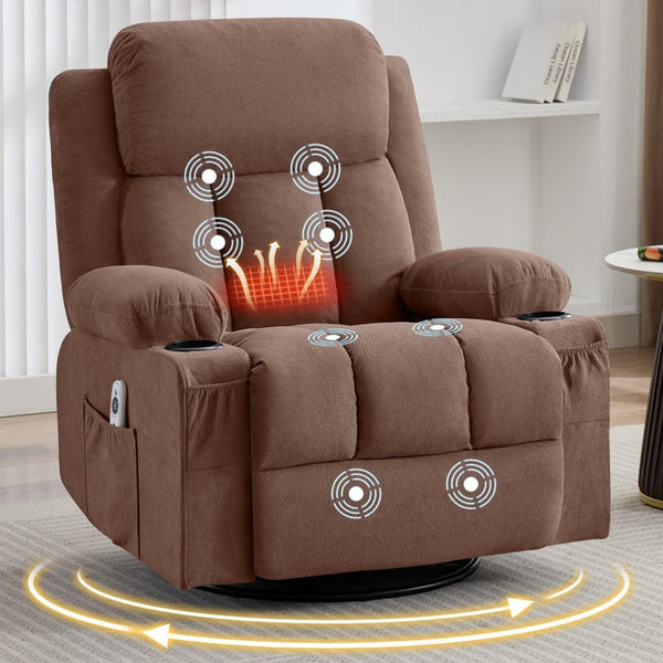 English Elm Swivel Rocker Recliner with Massage Heat and Usb Port for Living Room Comfort W1521P461085