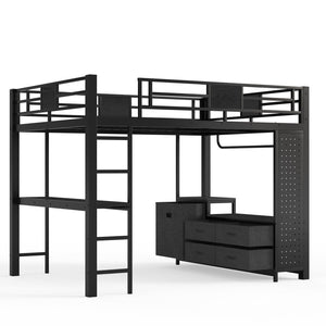 English Elm Queen Bunk Bed with Trundle Solid Pine Kids Car Themed Frame Built-in Bookshelf W1580S00440