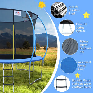 English Elm Double Fish 10ft Outdoor Foldable Trampoline 400 Lb Capacity Basketball Hoop Safety Net W3087P251068