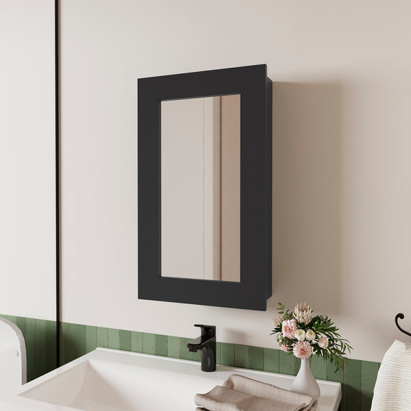 English Elm Parks Wall-Mounted Medicine Cabinet with Mirrored Door, Three Interior Shelves for Bathroom Storage Black 31.1 L x 19.3 W x 3.5 H B128P237175