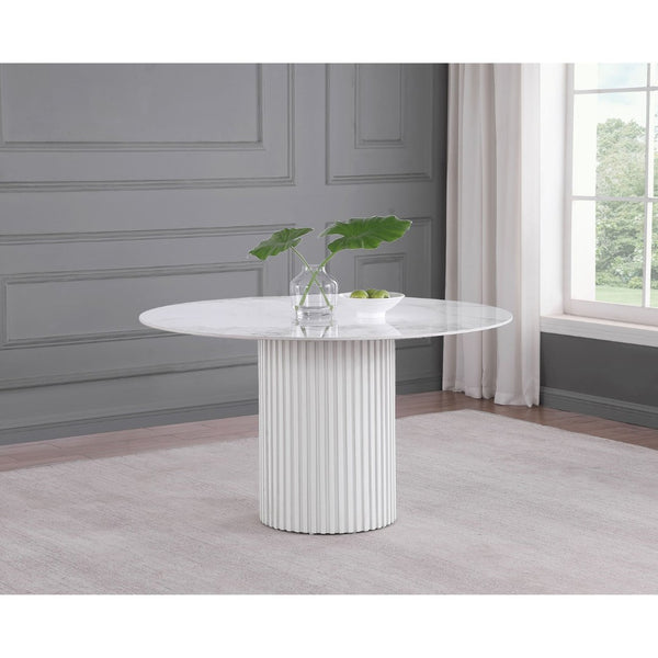 English Elm Quincy Round Sintered Stone Pedestal Dining Table Marble Look Seats Six B062S01390