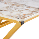 English Elm A Coffee Table Is Made Of Rock Slab Material, With A Natural and Smooth Marble Pattern On The Surface, Which Complements The Modern Design Of The Golden Metal Legs and Adds A Touch Of Fashion.47*23.6