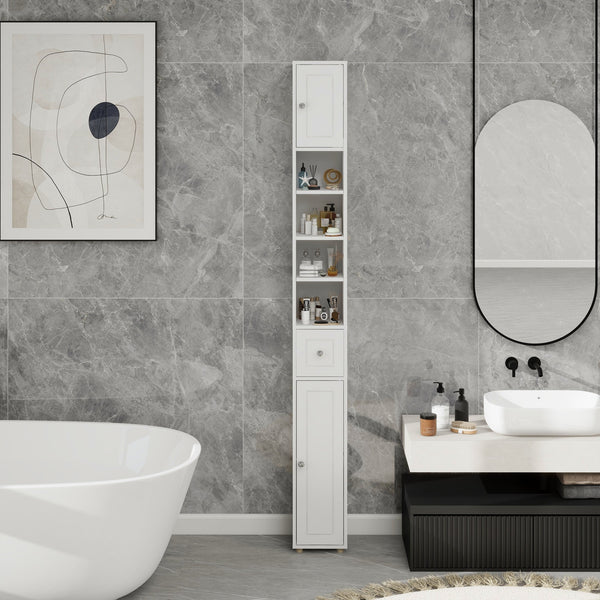 English Elm Tall Slim Bathroom Storage Cabinet 71" Freestanding White Organizer with Drawer, Doors & 4 Adjustable Shelves, UV Finish, Sturdy 50lb Load-Bearing (Assemble Required) W282P154459