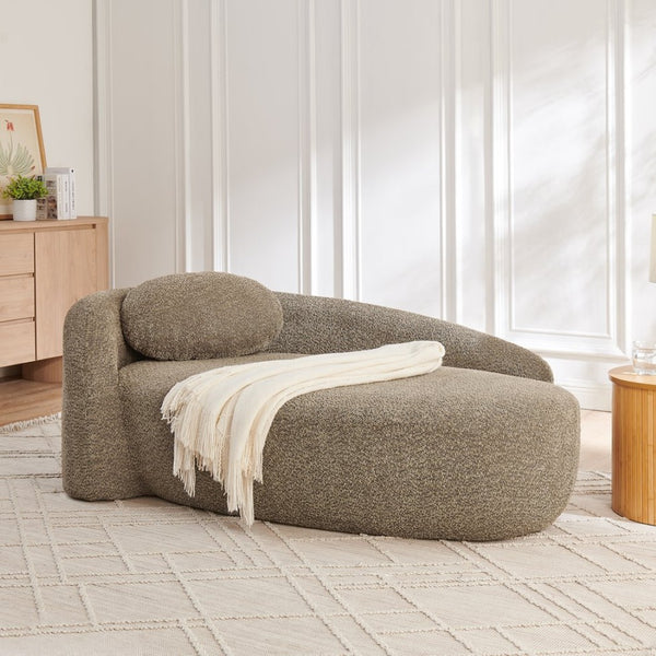 English Elm Modern Oval Boucle Lounge Chair Sculptural Integrated Armrest for Bedroom Living Room Brown W487P456128
