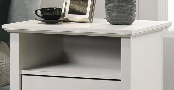 English Elm Elettra Two Drawer Nightstand with Usb Charging Oak Finish Sleek Bedroom Storage White B2749P413339