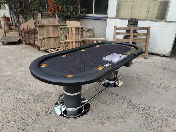 English Elm 96" Oval Poker Table with Waterproof Felt Leatherette Rail Cup Holders and Drop Box W2748S00036