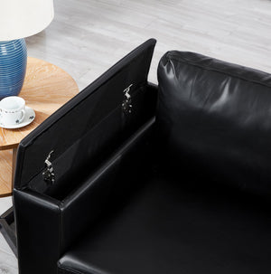 English Elm 67.7" Modern Loveseat Sofa with Cup Holders and Hidden Storage, Polyester Upholstery, Solid Wood Frame Black W1097S00199
