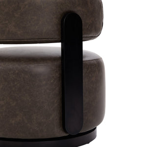 English Elm Wooden Base Barrel Swivel Club Chair Pu Leather Lounge Seat with 360 Degree Rotation N776P422651D