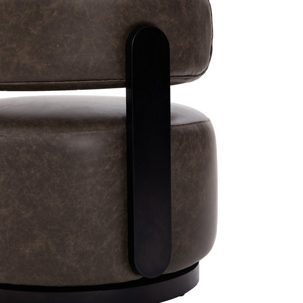 English Elm Wooden Base Barrel Swivel Club Chair Pu Leather Lounge Seat with 360 Degree Rotation N776P422651D