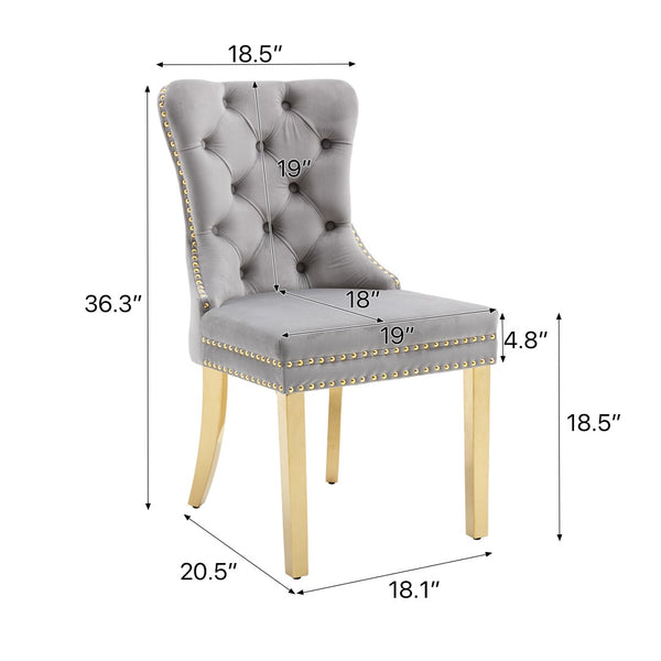 English Elm Hengming Velvet Wingback Dining Chairs Tufted Nailhead Trim Formal Set of 2 Light Gray W212P439627