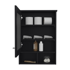 English Elm Medicine Cabinet Gibson Black Mirrored Door Wall Storage with Hidden & Open Shelves, Space-Saving Design B092P238758