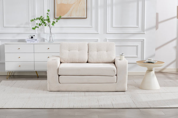 English Elm Convertible Floor Sofa Bed with Memory Foam and Ribbed Corduroy for Small Spaces Beige W395P438025