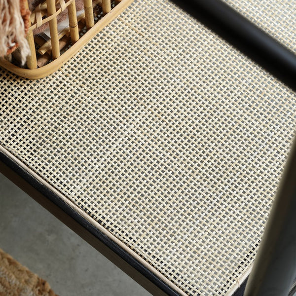 English Elm (Black) Solid Oak Wood Clothes Rack with Rattan Accents, Trapezoid Stand, Shelves & Shoe Storage W1283P298205