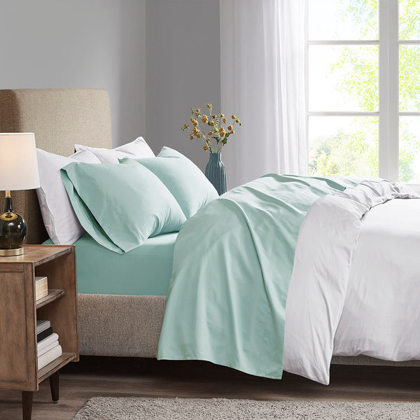 JLA Home Madison Park - Luxurious Brushed Microfiber Sheet Set with Deep Pockets, Moisture-Wicking 3M Scotchgard, OEKO-TEX Certified Seafoam MP20-2444