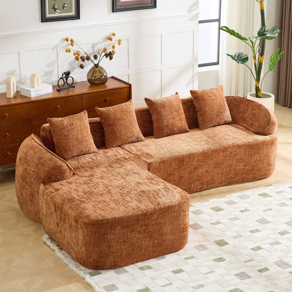 English Elm Beige Chenille L-shaped Sectional Sofa with Chaise Deep Seating and Curved Armrests Orange W3612S00028