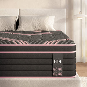 English Elm Twin Hybrid Mattress 10 Inch Pocketed Coil Memory Foam Medium Firm Sleep Support Pink+Black W2889P423137