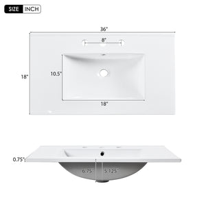 English Elm 36'' Bathroom Vanity with Ceramic Sink Combines Retro Solid Wood Frame, Soft-Close Drawers & Ample Storage White N710P195628K
