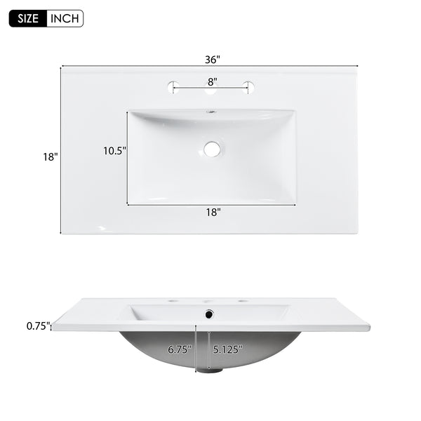 English Elm 36'' Bathroom Vanity with Ceramic Sink Combines Retro Solid Wood Frame, Soft-Close Drawers & Ample Storage White N710P195628K