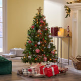 Christopher Knight Home® Noble House 4.5' Mixed Frosted Hinged Tree With 28 Frosted Pine Cones And 14 Red Berry And 200 Multi Lights-Ul,Dia:36",427 Tips