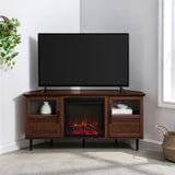 English Elm Walker Edison - Modern Angled-Side Fireplace Corner Tv Stand For Tvs Up To 10015” – Dark Walnut