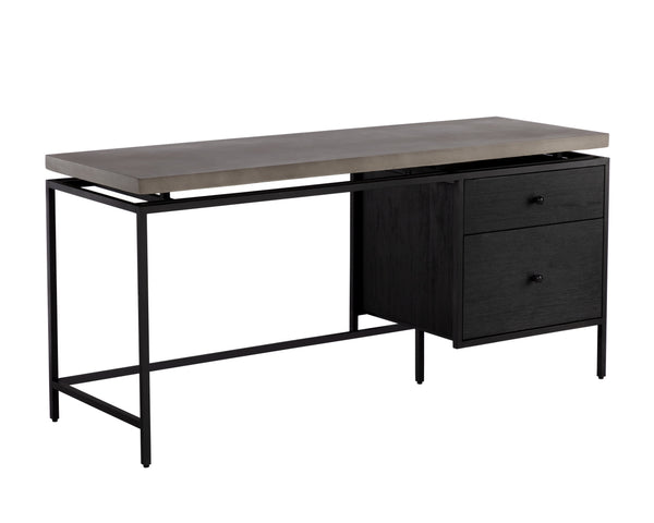 Sunpan Norwood Desk - Modern Concrete & Pine Wood Blend with Unique Texture, Black Metal Frame, 63" Wide
