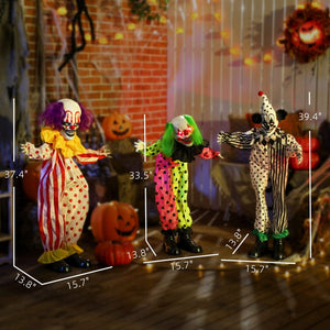 English Elm Halloween Animatronic Triple Clown Stack with Glowing Eyes Sound Activated Jumpscare T3971P381110