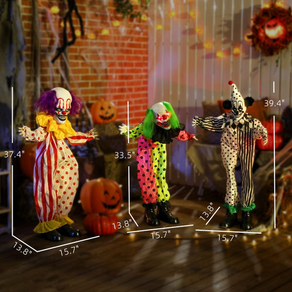 English Elm Halloween Animatronic Triple Clown Stack with Glowing Eyes Sound Activated Jumpscare T3971P381110