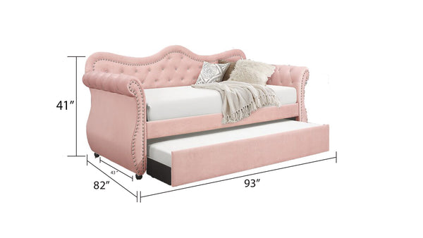 English Elm Abby Velvet Tufted Daybed with Roll-Out Trundle Pink, Nailhead Accents & Crystal Details, Luxe 808857850904