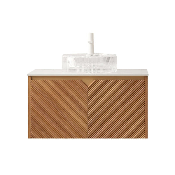 English Elm Muri Floating Bathroom Vanity Plywood Cabinet Sintered Stone Top Oak Drawer W2615S00530