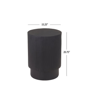 English Elm Handmade Mgo Ribbed Cylinder Side Table Black Concrete Finish Indoor Outdoor Use N772P261960B