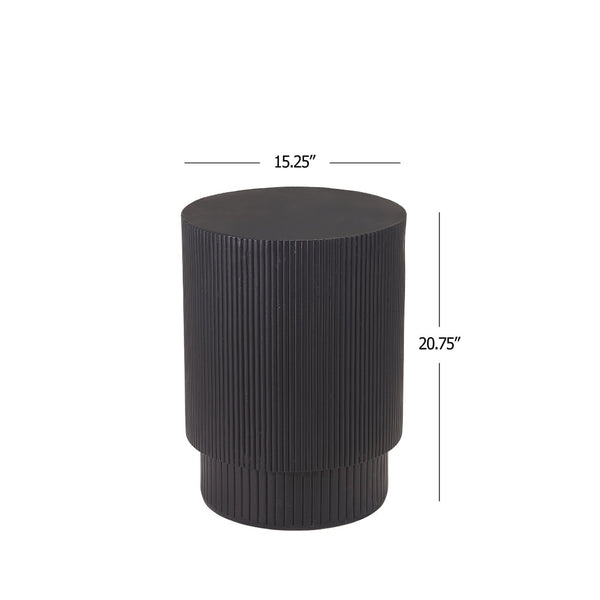 English Elm Handmade Mgo Ribbed Cylinder Side Table Black Concrete Finish Indoor Outdoor Use N772P261960B