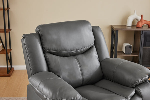 English Elm Black Air Leather Massage Recliner with Vibration Heating for Living Room Lounge Gray B2766P488713