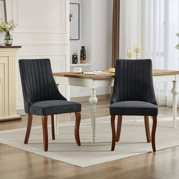 English Elm Rayon High-Back Dining Chair Set with Plush Flocking Upholstery, Rebound Sponge Comfort, Solid Wood Legs Black W1143P233646