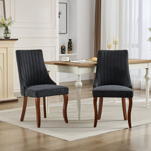 English Elm Rayon High-Back Dining Chair Set with Plush Flocking Upholstery, Triple-Comfort Cushion & Solid Wood Legs Black W1143P233646