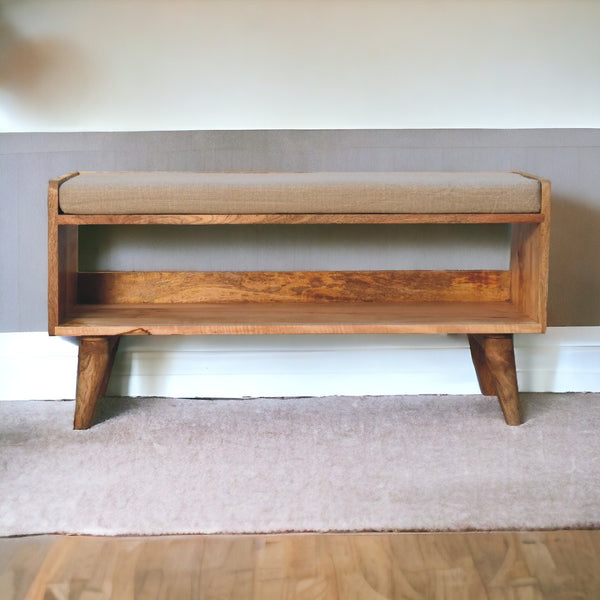 English Elm Oak-Ish Nordic Storage Bench - Upholstered Comfort With Open Storage, Grey & Brown, Chic Design B182P166670
