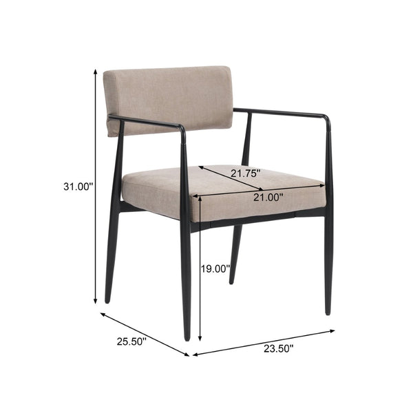 English Elm Nora Upholstered Dining Arm Chair with Black Metal Legs Mid-century Modern Style N776P272040D