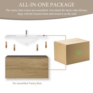 English Elm 42" Floating Bathroom Vanity Wall Mounted Ash Cabinet Soft Close Integrated Basin Oak W1573P152700