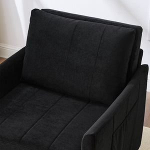 English Elm Upholstered Convertible Sleeper Sofa with 5-Position Recline, Pull-Out Bed, Deep Seat & Storage Pockets Black N719P272689B