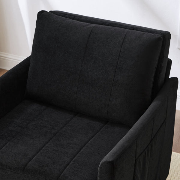 English Elm Upholstered Convertible Sleeper Sofa with 5-Position Recline, Pull-Out Bed, Deep Seat & Storage Pockets Black N719P272689B