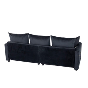 English Elm Velvet Sparkling Chrome 2-Seater Sofa with Contemporary Lines and Plush Upholstery for Living Rooms Black W1767S00024