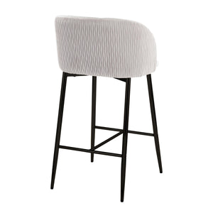 English Elm Fran Pleated Waves Modern Black Metal Counter Stools In Luxurious Silver Velvet - Set Of 2 B202S00280