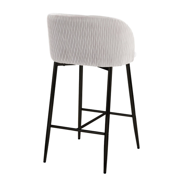 English Elm Fran Pleated Waves Modern Black Metal Counter Stools In Luxurious Silver Velvet - Set Of 2 B202S00280