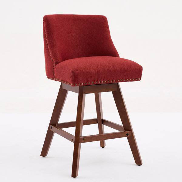 English Elm Counter Curved Back Swivel Barstool Set of 2 with Thick Foam & Steel Spring Cushion, 360° Rotation, 300lb Capacity WINE RED W1143P237898
