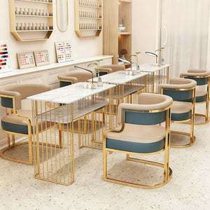 English Elm Modern Gold Iron Frame Pu Leather Armless Dining Chairs Ergonomic Cushioned Set W2699P430962
