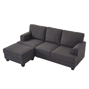 English Elm 86" Linen Sectional Sofa with Storage Ottoman Reversible Chaise for Small Spaces Dark Gray W1669S00038