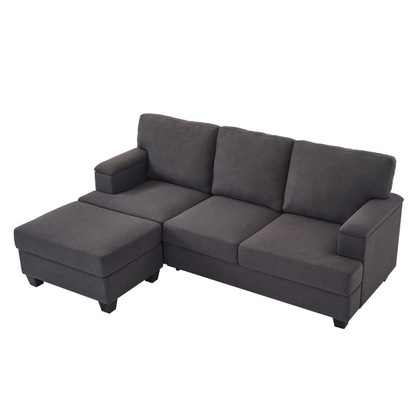 English Elm 86" Linen Sectional Sofa with Storage Ottoman Reversible Chaise for Small Spaces Dark Gray W1669S00038