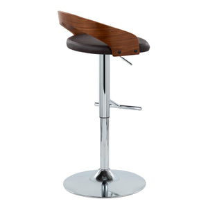 English Elm Grotto Mid-Century Adjustable Swivel Barstools, Walnut & Brown Faux Leather, Chrome T-Footrest (2) B202S00927